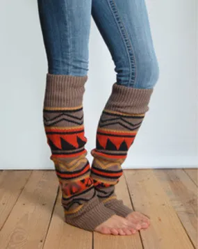 Aztec Leg Warmers Desert Sunset Western Southwestern Cowgirl Boot Toppers Light Brown Orange Yellow Black Extra Long Thick Over The Knee