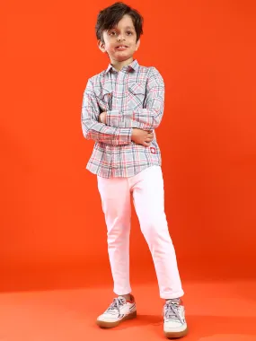 Boys Grey 100% Cotton Regular Fit Checked Shirt