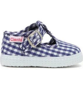 Cienta Navy Gingham canvas kids shoes