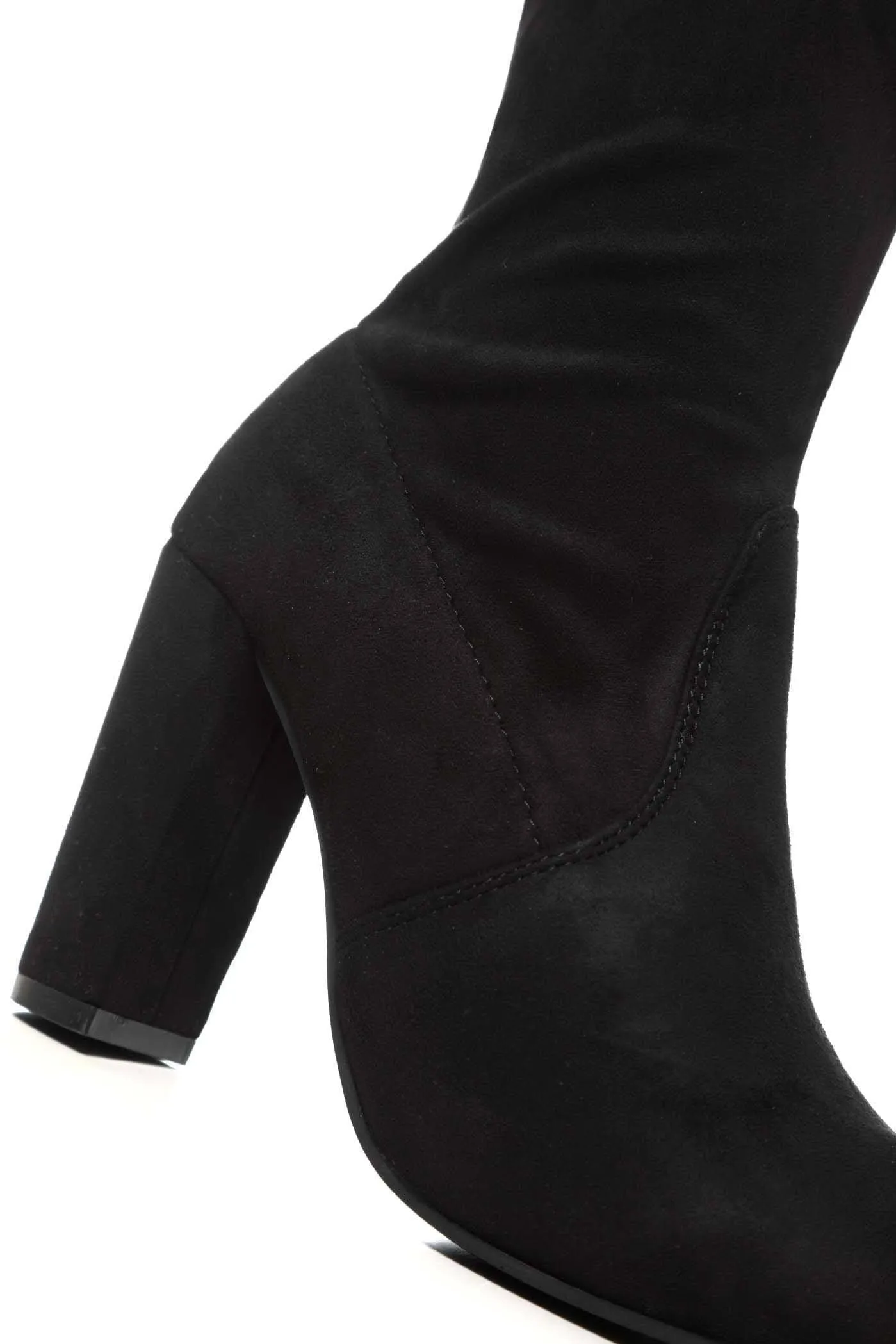 Cinda Block Heel Slim Over Knee Boot In Black Suede