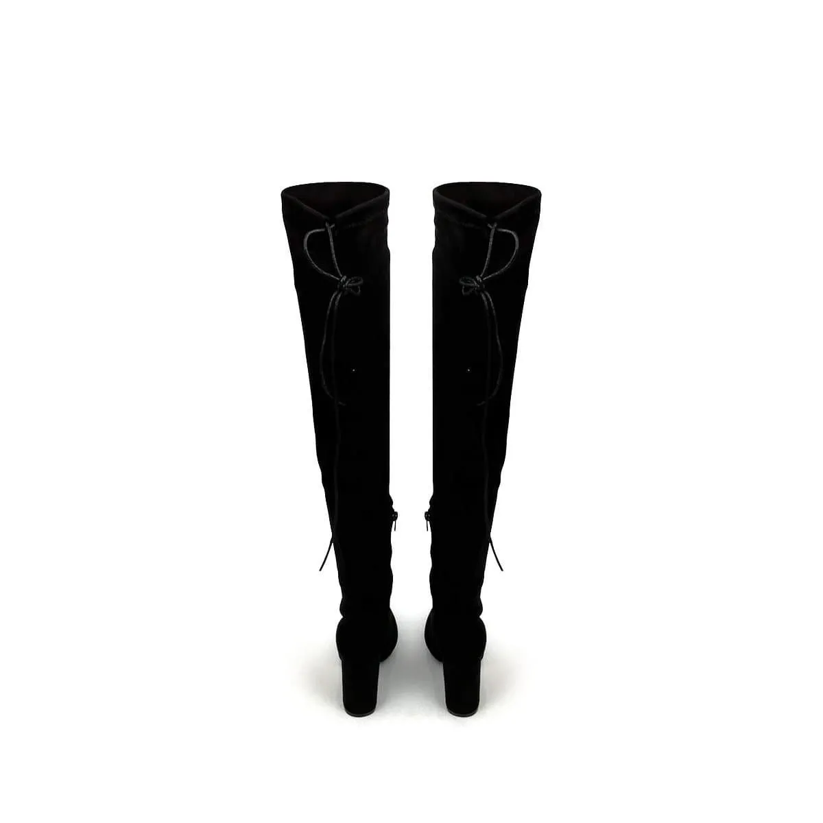 Cinda Block Heel Slim Over Knee Boot In Black Suede