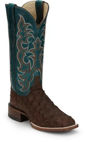 Justin Boots Women's 13" Cowgal Ostrich Wild Cigar Brown Square Toe Western Boots