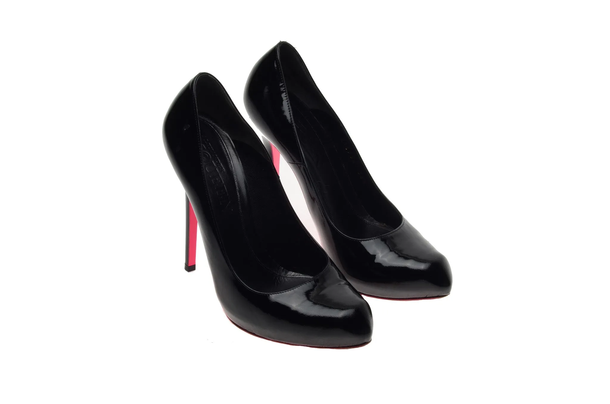 Original Alexander McQueen - Black Heart Shaped Toe High Heels with Pink Sole - IT 38 1/2