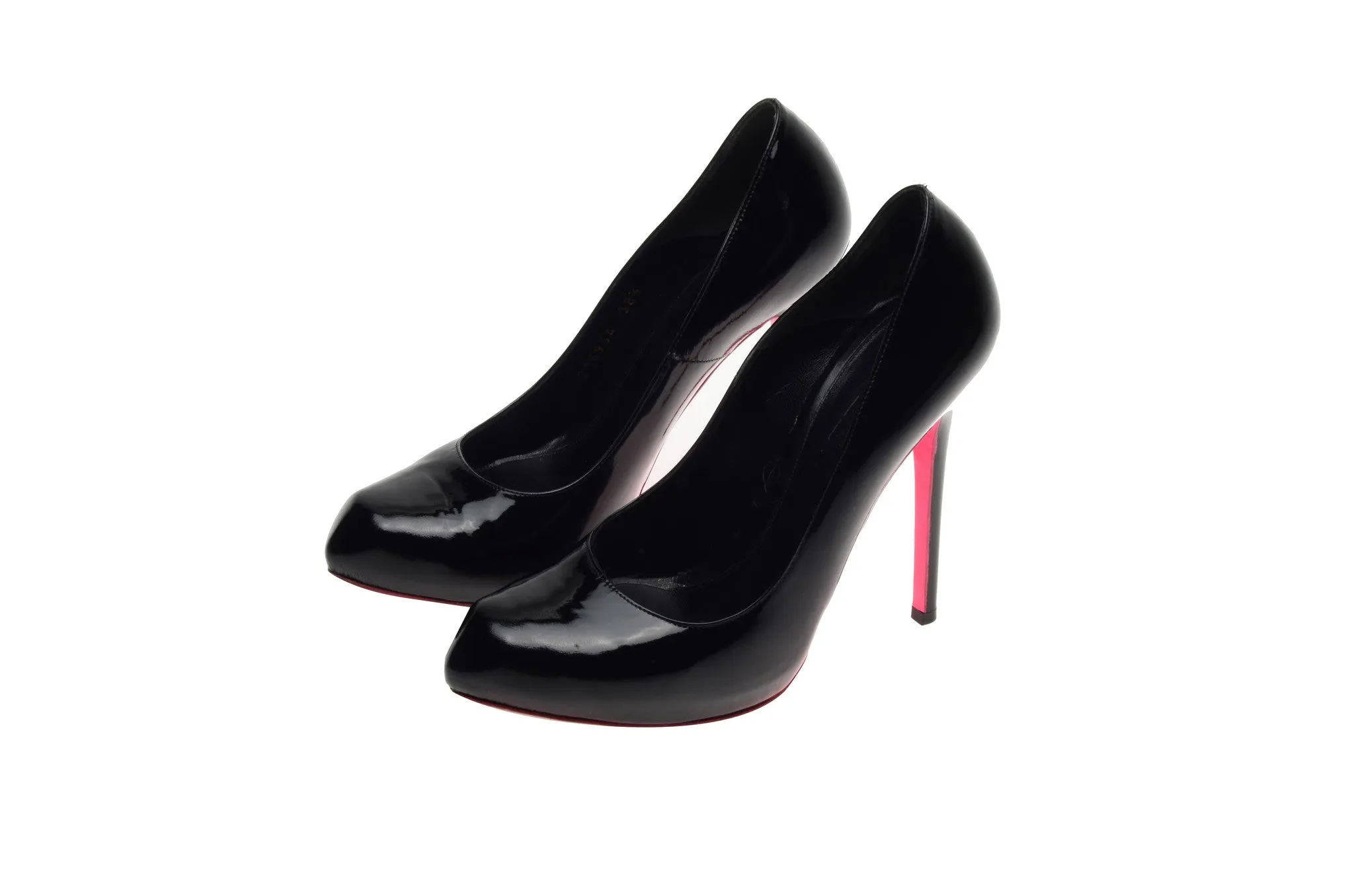 Original Alexander McQueen - Black Heart Shaped Toe High Heels with Pink Sole - IT 38 1/2