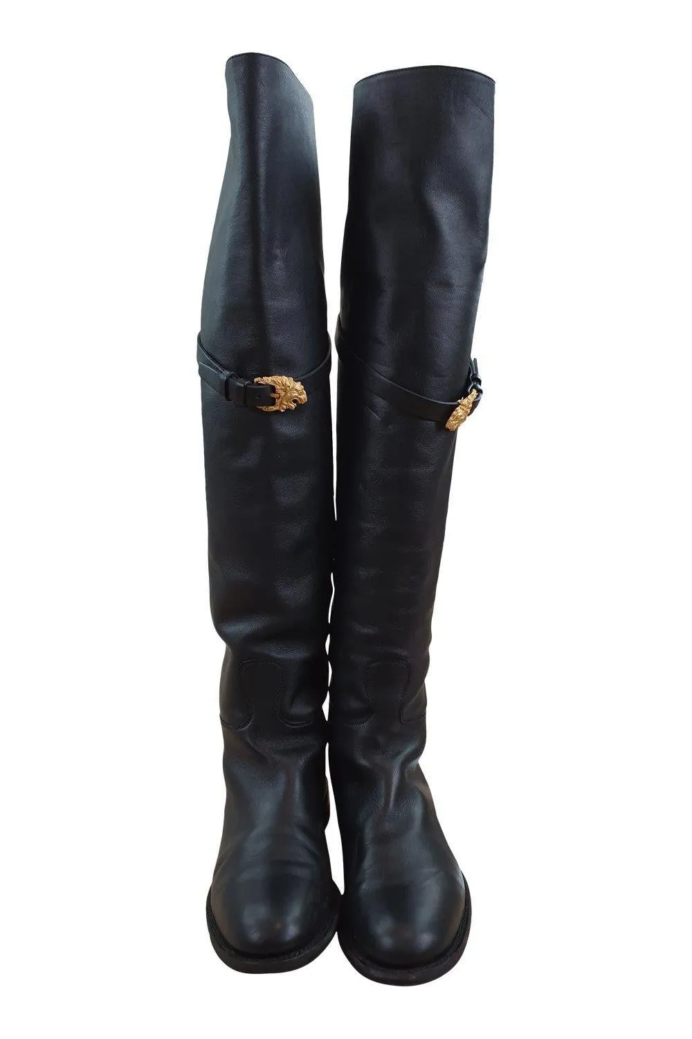 VALENTINO Black Animalia Leather Over Knee Boots (EU 39)