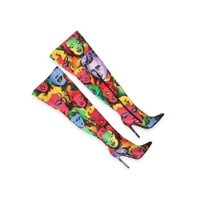 VERSACE Pop Art Print Over-the-Knee Boots