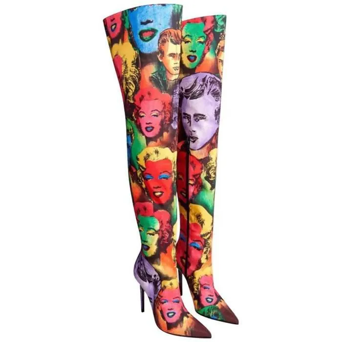 VERSACE Pop Art Print Over-the-Knee Boots