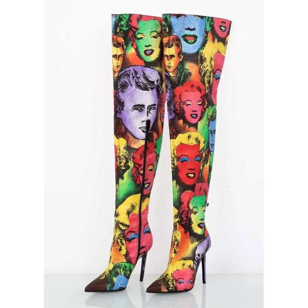 VERSACE Pop Art Print Over-the-Knee Boots