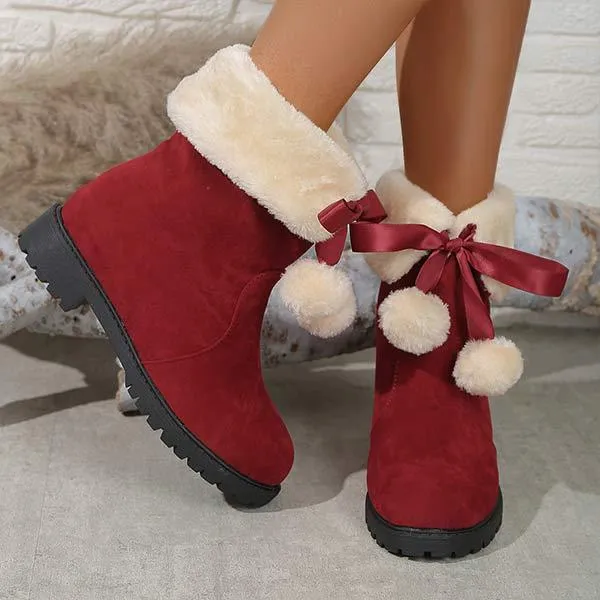 Women's Bowknot Furry Pom-Pom Lined Winter Boots 38841704C