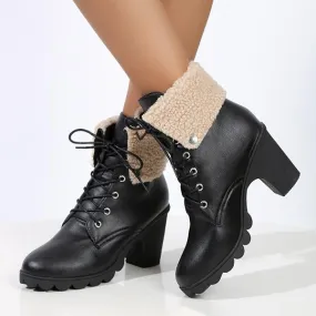 Women's Casual Lace Lapel Chunk Heel Ankle Boots 13558012S